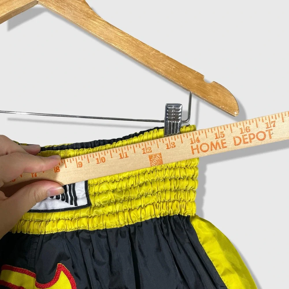 Unbranded Muay Thai Shorts Mens L Black Yellow Thai Boxing Trunks Athleisure